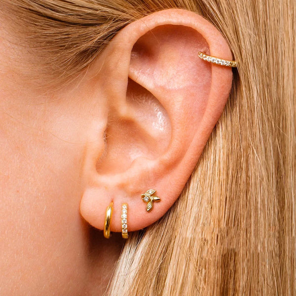 Huggie hoop earrings with zirconia, pair, stainless steel