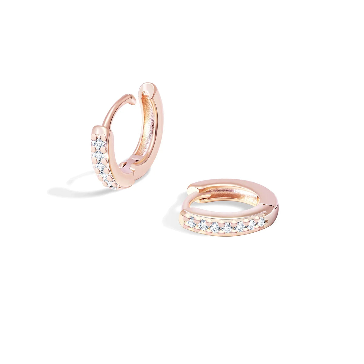 Huggie hoop earrings with zirconia, pair, stainless steel