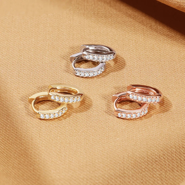 Huggie hoop earrings with zirconia, pair, stainless steel