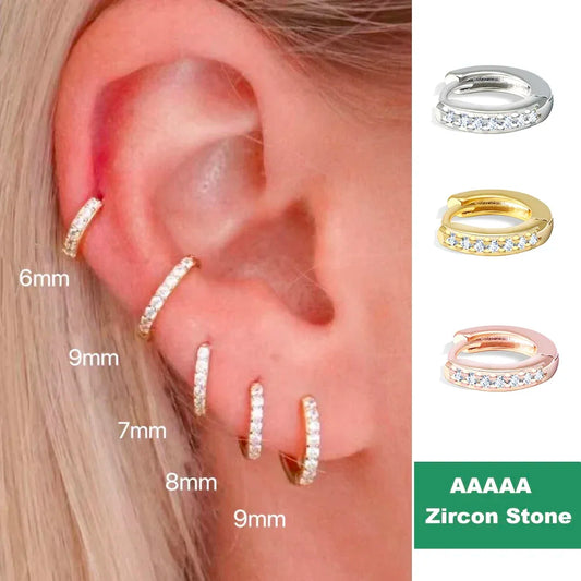 Huggie hoop earrings with zirconia, pair, stainless steel