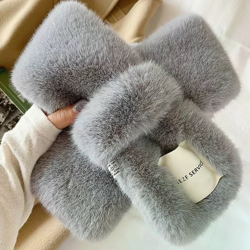 Plush Fluffy Fur Collar Scarf Wearable Blanket Women Warm Thickened Fur Soft Scarf Autumn and Winter Cross Neck Scarf