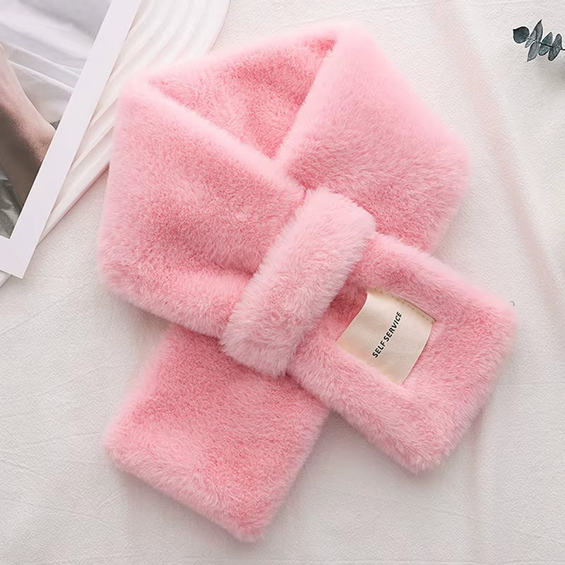 Plush Fluffy Fur Collar Scarf Wearable Blanket Women Warm Thickened Fur Soft Scarf Autumn and Winter Cross Neck Scarf