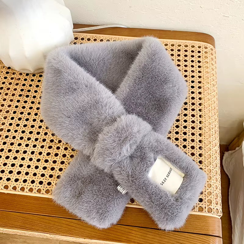 Plush Fluffy Fur Collar Scarf Wearable Blanket Women Warm Thickened Fur Soft Scarf Autumn and Winter Cross Neck Scarf