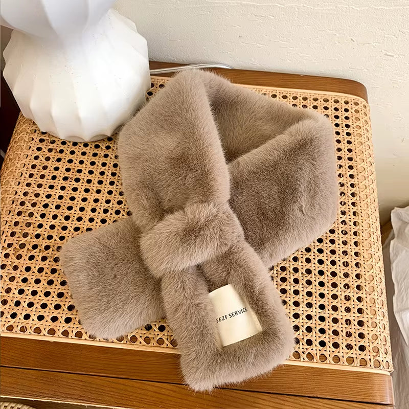 Plush Fluffy Fur Collar Scarf Wearable Blanket Women Warm Thickened Fur Soft Scarf Autumn and Winter Cross Neck Scarf