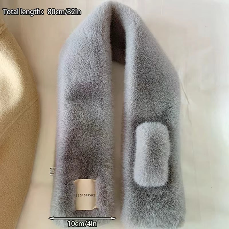 Plush Fluffy Fur Collar Scarf Wearable Blanket Women Warm Thickened Fur Soft Scarf Autumn and Winter Cross Neck Scarf