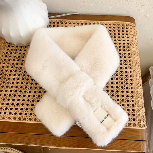 Plush Fluffy Fur Collar Scarf Wearable Blanket Women Warm Thickened Fur Soft Scarf Autumn and Winter Cross Neck Scarf