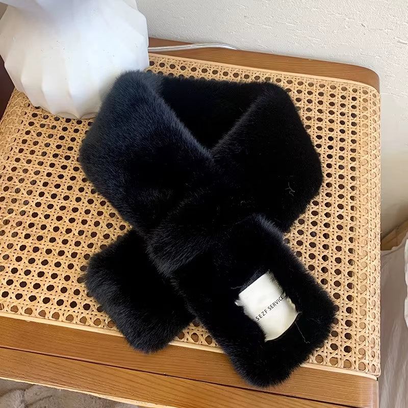 Plush Fluffy Fur Collar Scarf Wearable Blanket Women Warm Thickened Fur Soft Scarf Autumn and Winter Cross Neck Scarf