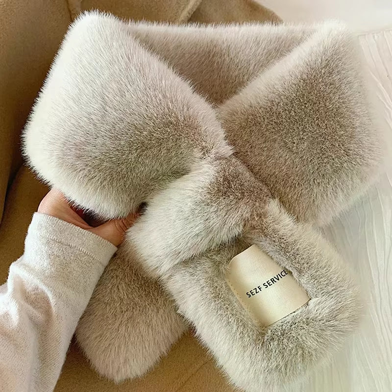 Plush Fluffy Fur Collar Scarf Wearable Blanket Women Warm Thickened Fur Soft Scarf Autumn and Winter Cross Neck Scarf
