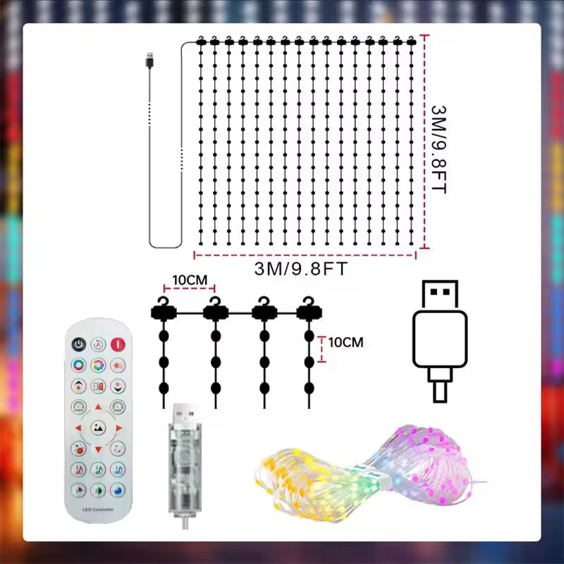 Smart LED Curtain Light APP Control RGB Dimmable DIY Pattern Music Ambient Lighting for Home Holiday Party Christmas Decoration