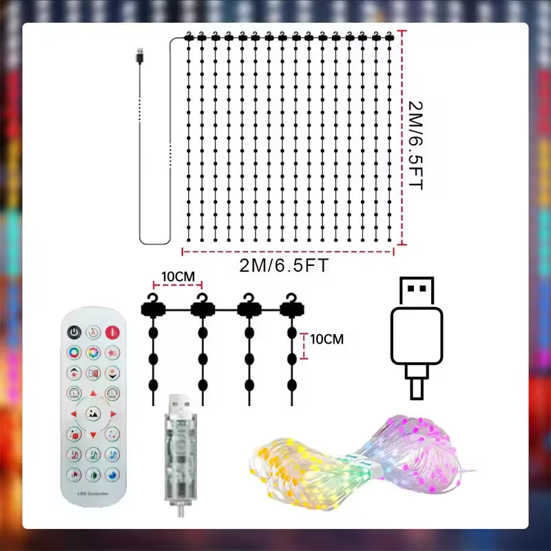 Smart LED Curtain Light APP Control RGB Dimmable DIY Pattern Music Ambient Lighting for Home Holiday Party Christmas Decoration