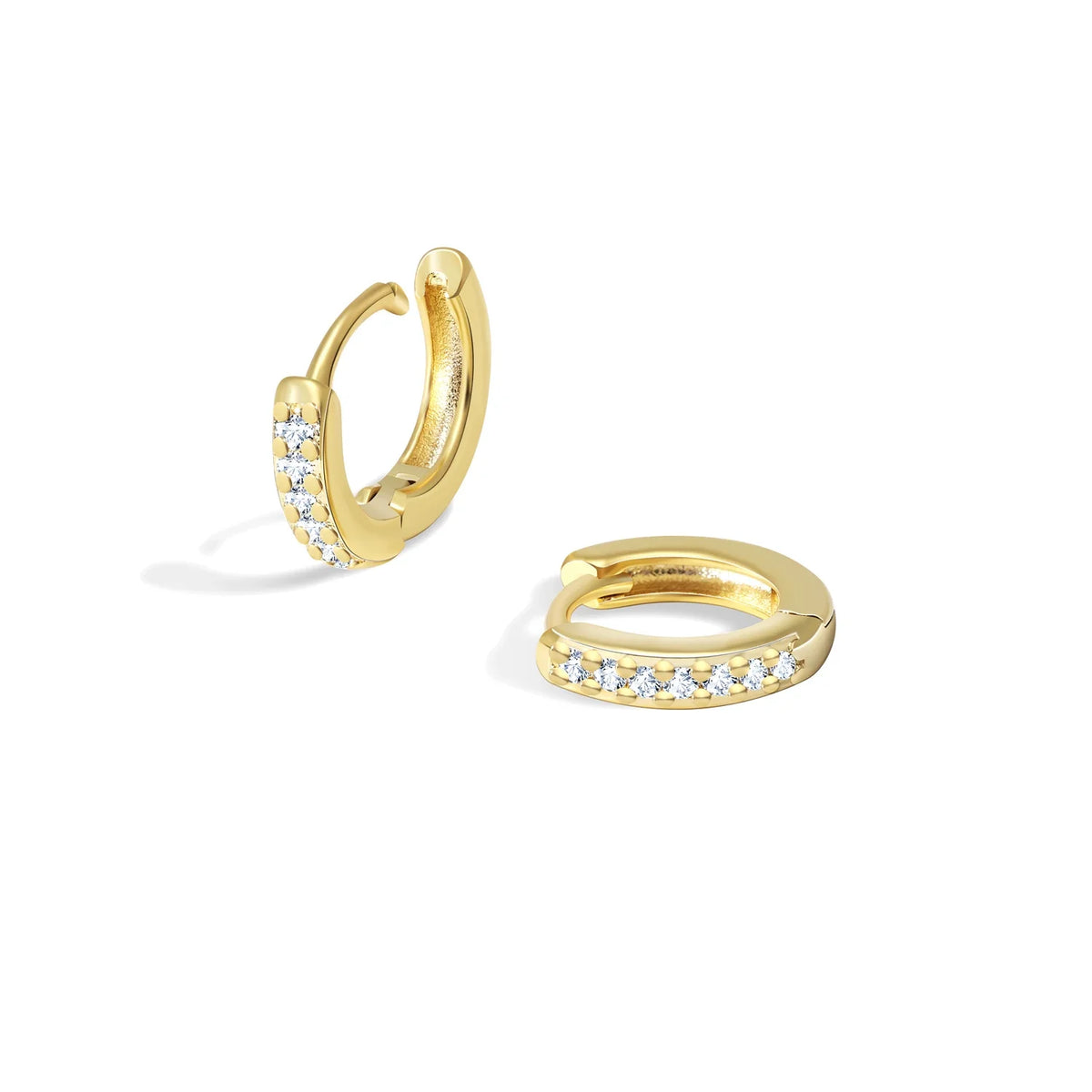 Huggie hoop earrings with zirconia, pair, stainless steel