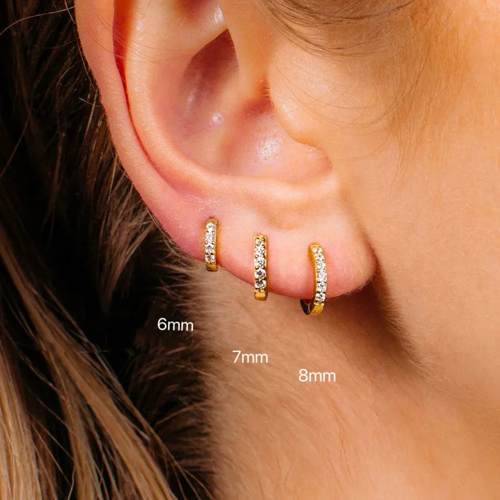 Huggie hoop earrings with zirconia, pair, stainless steel