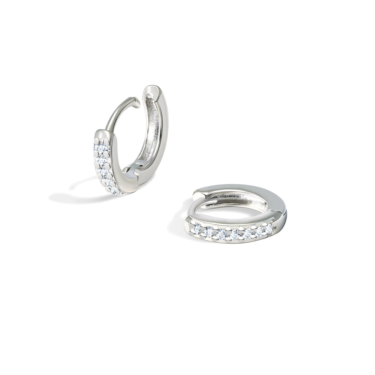 Huggie hoop earrings with zirconia, pair, stainless steel