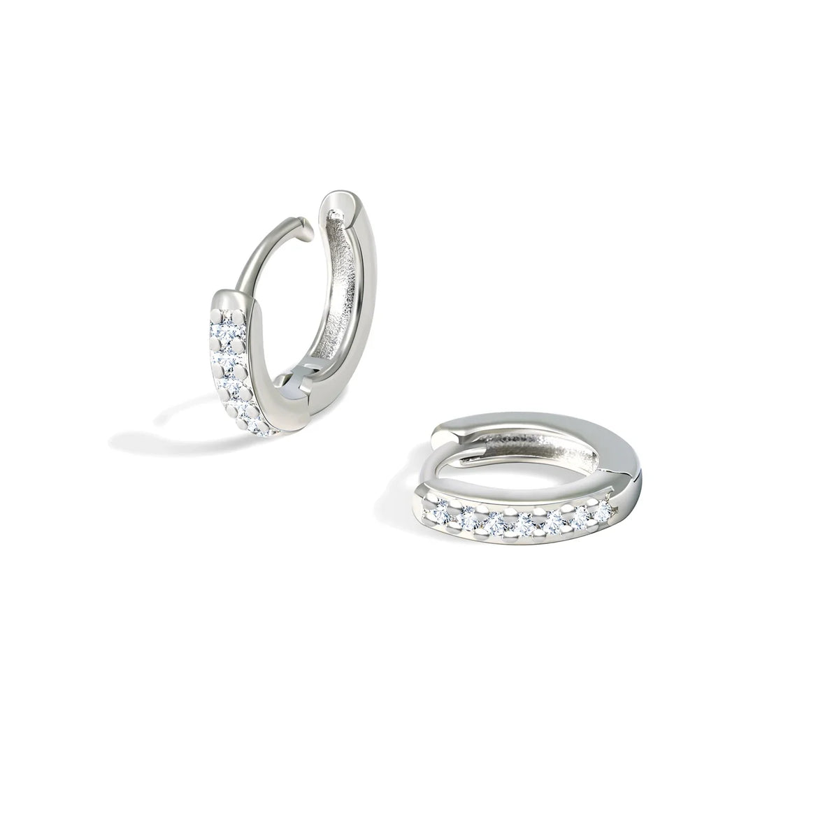 Huggie hoop earrings with zirconia, pair, stainless steel