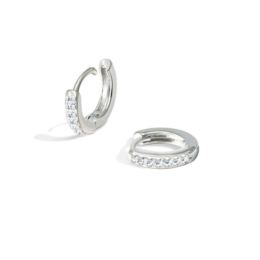 Huggie hoop earrings with zirconia, pair, stainless steel