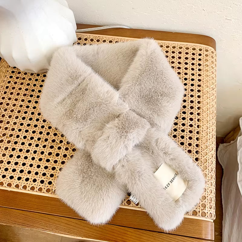 Plush Fluffy Fur Collar Scarf Wearable Blanket Women Warm Thickened Fur Soft Scarf Autumn and Winter Cross Neck Scarf