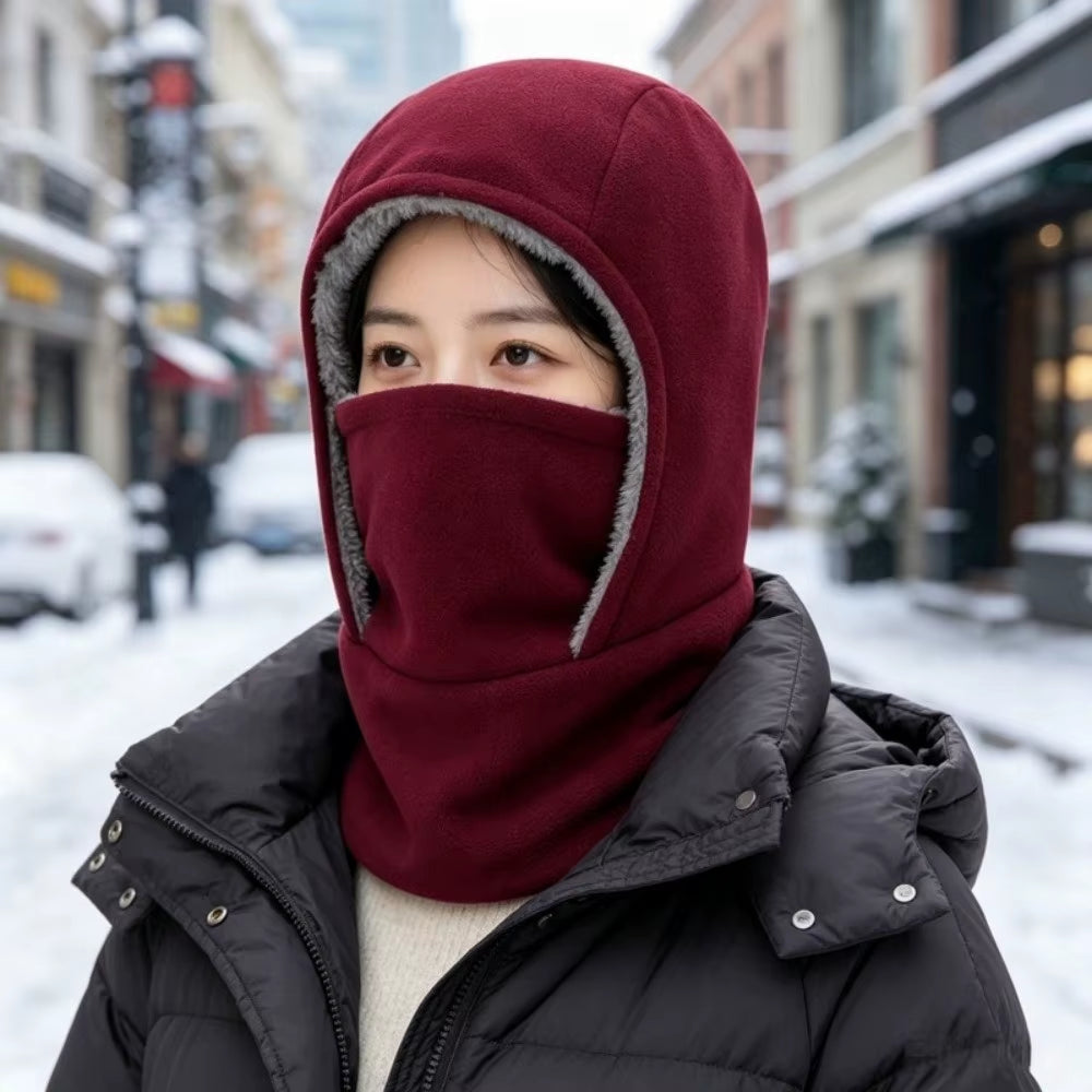 Simple Solid Color Balaclava Cycling Cap Fleece Thermal Warm Hood Hat Neck Warmer Thicken Ski Windproof Cap Women