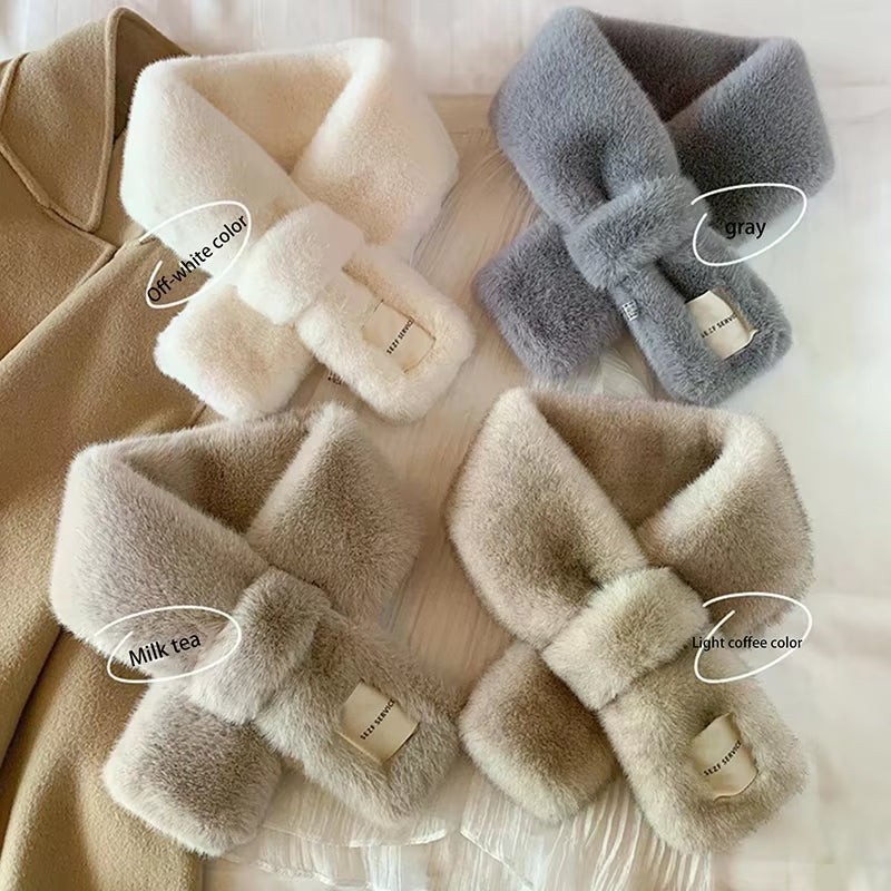 Plush Fluffy Fur Collar Scarf Wearable Blanket Women Warm Thickened Fur Soft Scarf Autumn and Winter Cross Neck Scarf