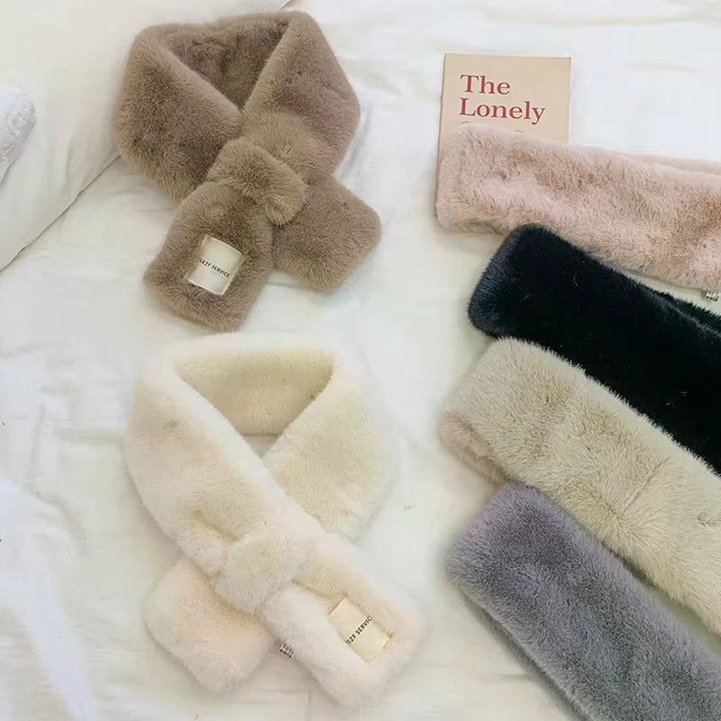 Plush Fluffy Fur Collar Scarf Wearable Blanket Women Warm Thickened Fur Soft Scarf Autumn and Winter Cross Neck Scarf