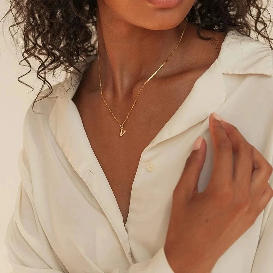A-Z Initial Necklace 18K Gold Plated Necklace Cute Letter Stainless Steel Necklace for Women