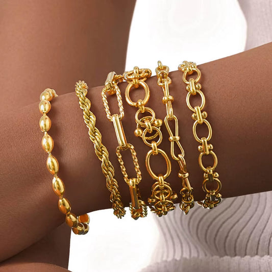 Gold Tone Chain Bracelet – Stainless Steel, Adjustable